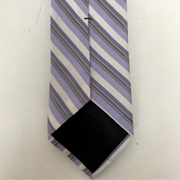 Calvin Klein Multi Color Men 100% Silk Stripes Tie. Light Purple White Green - Picture 6 of 7